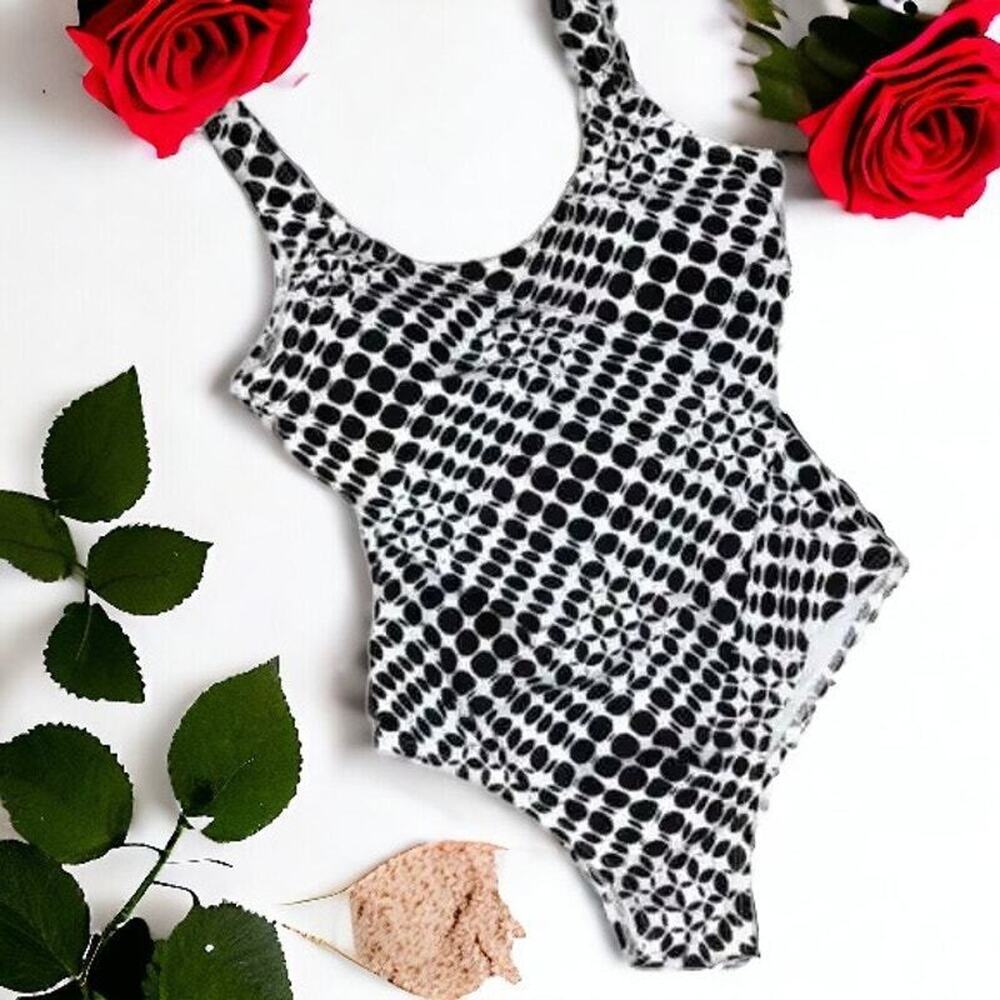 Emily B Women’s One-Piece Swimsuit – Size Small | Black & White Polka Dot